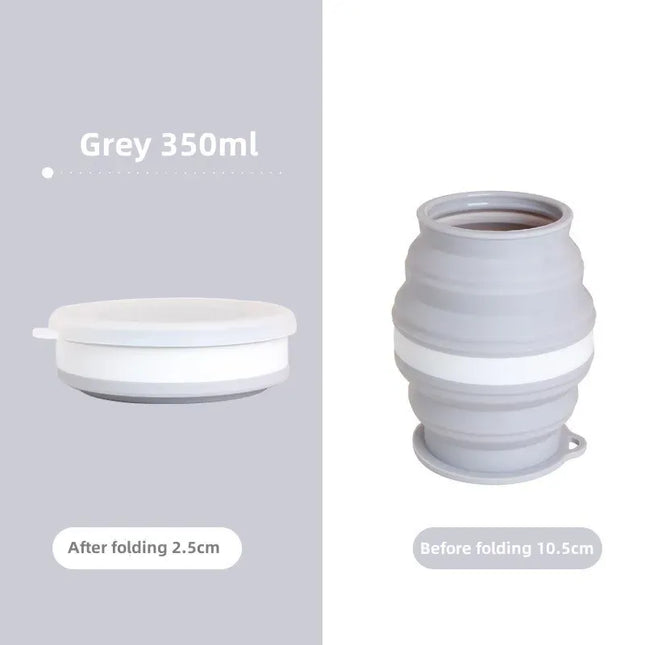 EcoWarra Grey Type B Portable Silicone Foldable Cup With Lanyard Heat Resistant Collapsible Cups Lid Folding Storage Travel Mug For Hot Water