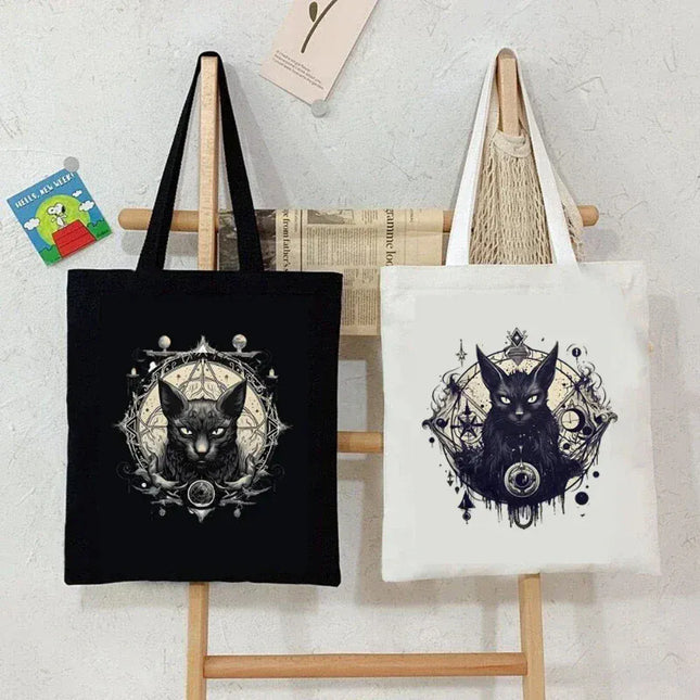 EcoWarra Halloween Gothic-style Dark Cat Canvas Tote Bag Shoulder Bag Casual Shoulder Bag Eco Bag for Shopping Office Travel Yoga School