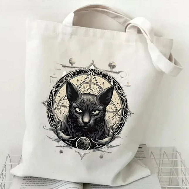 EcoWarra Halloween Gothic-style Dark Cat Canvas Tote Bag Shoulder Bag Casual Shoulder Bag Eco Bag for Shopping Office Travel Yoga School