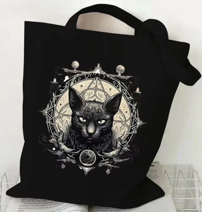 EcoWarra Halloween Gothic-style Dark Cat Canvas Tote Bag Shoulder Bag Casual Shoulder Bag Eco Bag for Shopping Office Travel Yoga School