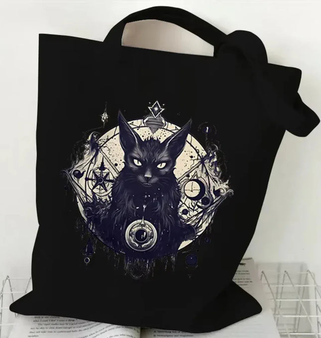 EcoWarra Halloween Gothic-style Dark Cat Canvas Tote Bag Shoulder Bag Casual Shoulder Bag Eco Bag for Shopping Office Travel Yoga School