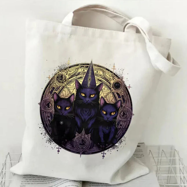 EcoWarra Halloween Gothic-style Dark Cat Canvas Tote Bag Shoulder Bag Casual Shoulder Bag Eco Bag for Shopping Office Travel Yoga School