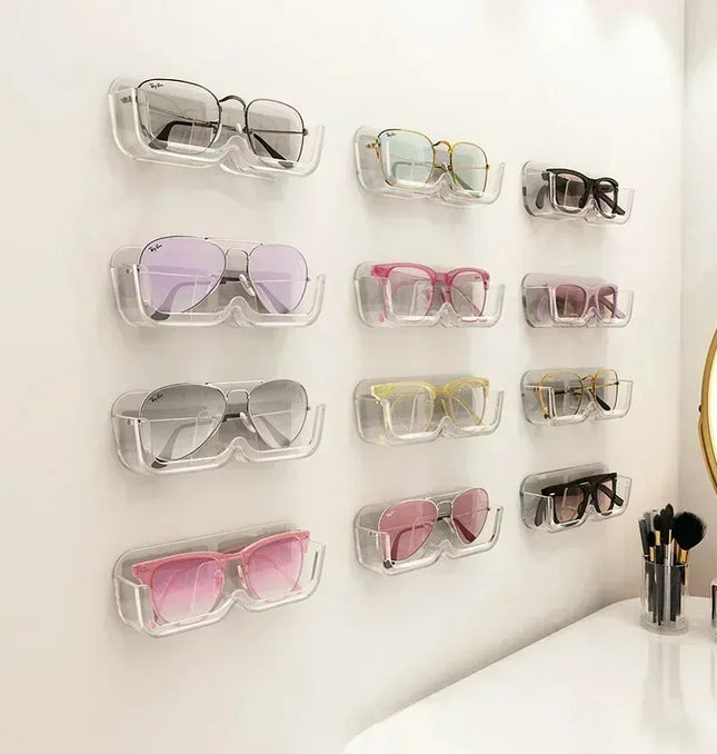 EcoWarra High End Glass Display Cabinet Glasses Storage Box Wall Mounted Perforated Free Sunglasses Storage Rack Sunglass Home Tidying