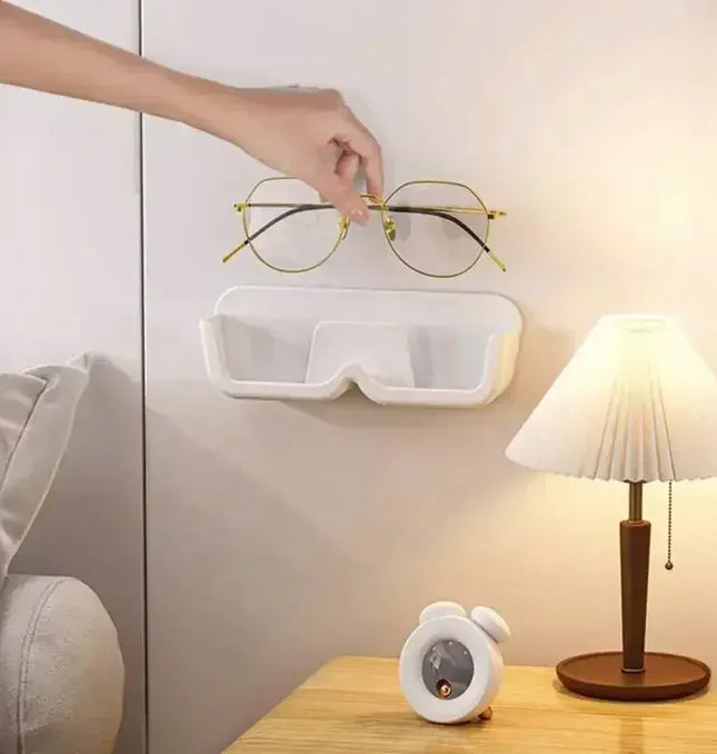 EcoWarra High End Glass Display Cabinet Glasses Storage Box Wall Mounted Perforated Free Sunglasses Storage Rack Sunglass Home Tidying
