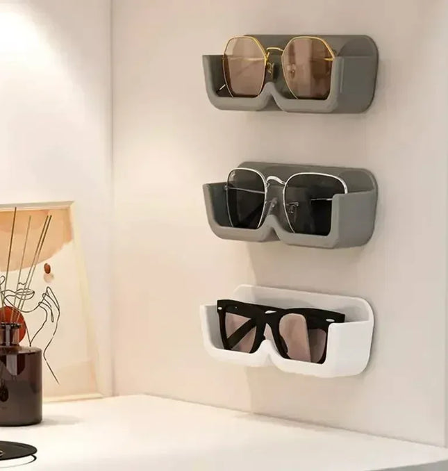 EcoWarra High End Glass Display Cabinet Glasses Storage Box Wall Mounted Perforated Free Sunglasses Storage Rack Sunglass Home Tidying