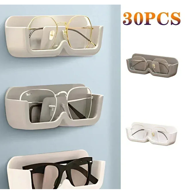 EcoWarra High End Glass Display Cabinet Glasses Storage Box Wall Mounted Perforated Free Sunglasses Storage Rack Sunglass Home Tidying