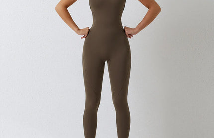 EcoWarra Jiaocha Coffee / S Jumpsuit Gym Set Romper Backless Fitness Bodysuit Siamese Sportswear Women Jumpsuit Buttery-Soft One-piece Playsuit Yoga Suit