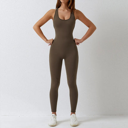 EcoWarra Jiaocha Coffee / S Jumpsuit Gym Set Romper Backless Fitness Bodysuit Siamese Sportswear Women Jumpsuit Buttery-Soft One-piece Playsuit Yoga Suit