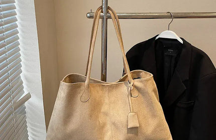 EcoWarra khaki Elegant Shoulder Bag Pouch Suede Shoulder Bag Korean Style Storage Suede Handbag Suede Bucket Bag All-match Underarm Tote Bag