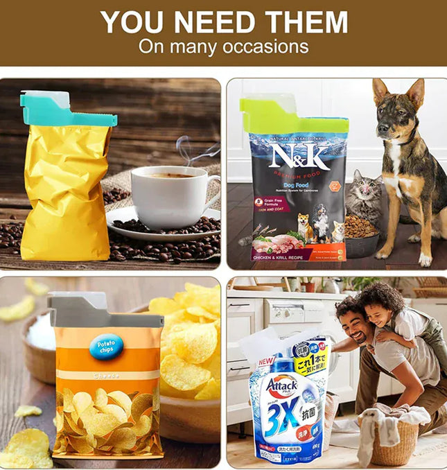EcoWarra Kitchen Bag Clips For Food Storage Sealing Clips With Pour Spouts Food Sealing Plastic Cat Dog Food Storage Organizer
