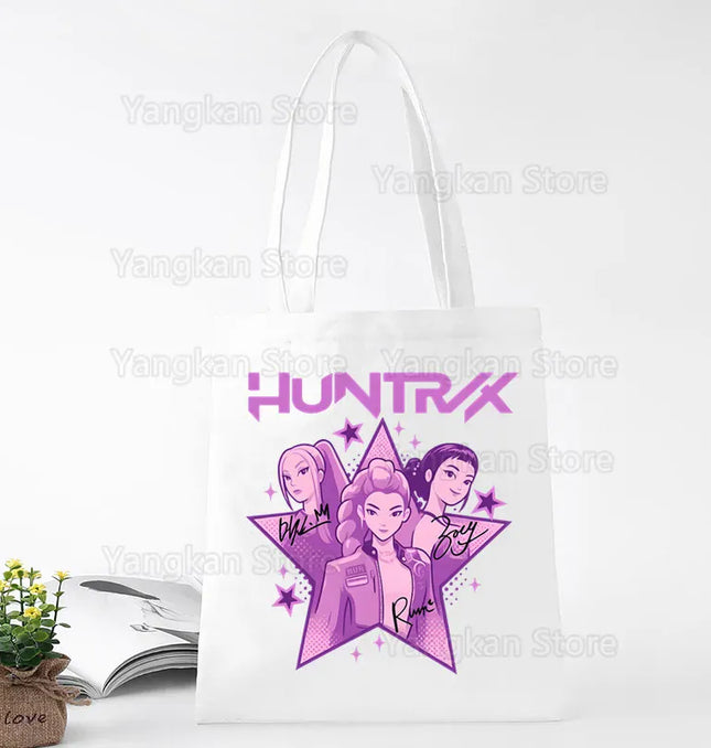 EcoWarra Kpop Demon Hunter Canvas Bag Women Girls Simple Large Capacity Demon Hunters Handbag Shoulder Bag Tote Reusable Student Bookbag