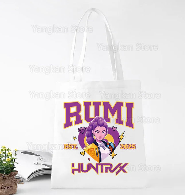 EcoWarra Kpop Demon Hunter Canvas Bag Women Girls Simple Large Capacity Demon Hunters Handbag Shoulder Bag Tote Reusable Student Bookbag