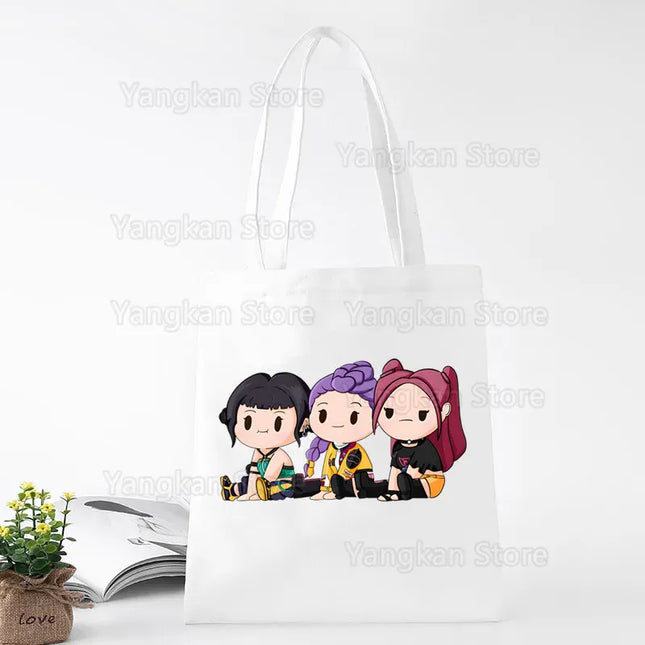 EcoWarra Kpop Demon Hunter Canvas Bag Women Girls Simple Large Capacity Demon Hunters Handbag Shoulder Bag Tote Reusable Student Bookbag