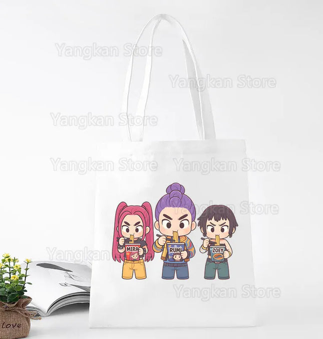 EcoWarra Kpop Demon Hunter Canvas Bag Women Girls Simple Large Capacity Demon Hunters Handbag Shoulder Bag Tote Reusable Student Bookbag