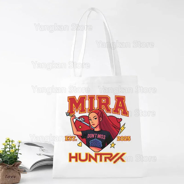 EcoWarra Kpop Demon Hunter Canvas Bag Women Girls Simple Large Capacity Demon Hunters Handbag Shoulder Bag Tote Reusable Student Bookbag