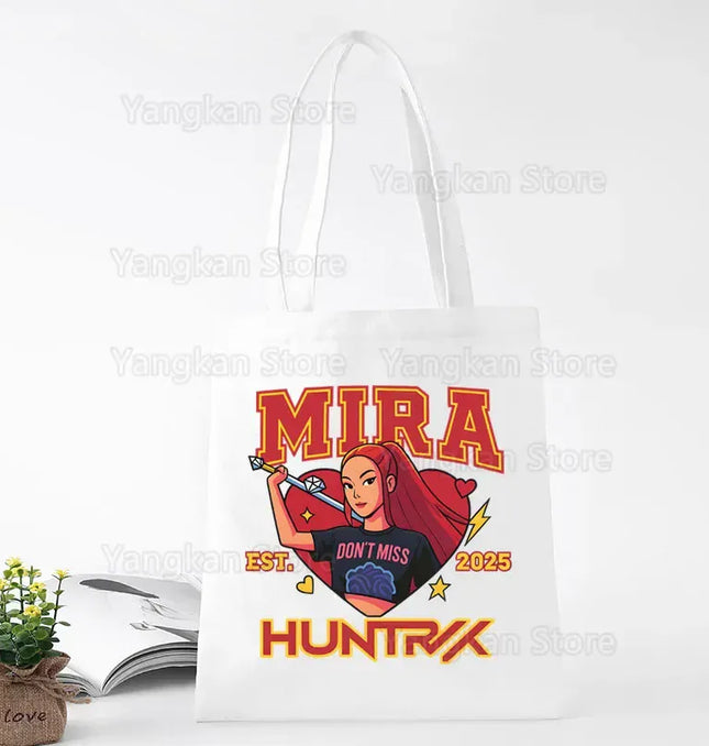 EcoWarra Kpop Demon Hunter Canvas Bag Women Girls Simple Large Capacity Demon Hunters Handbag Shoulder Bag Tote Reusable Student Bookbag