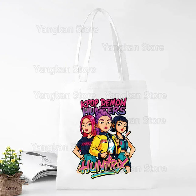 EcoWarra Kpop Demon Hunter Canvas Bag Women Girls Simple Large Capacity Demon Hunters Handbag Shoulder Bag Tote Reusable Student Bookbag