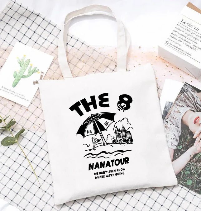 EcoWarra Kpop Nanatour Shoulder Bag Summer Simple White Letter Print Canvas Bag S.Coups Jeonghan Y2k Women's Travel Handbag Eco