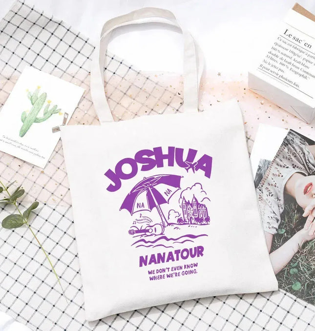EcoWarra Kpop Nanatour Shoulder Bag Summer Simple White Letter Print Canvas Bag S.Coups Jeonghan Y2k Women's Travel Handbag Eco