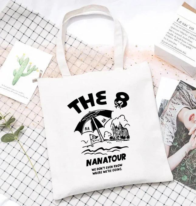 EcoWarra Kpop Nanatour Shoulder Bag Summer Simple White Letter Print Canvas Bag S.Coups Jeonghan Y2k Women's Travel Handbag Eco