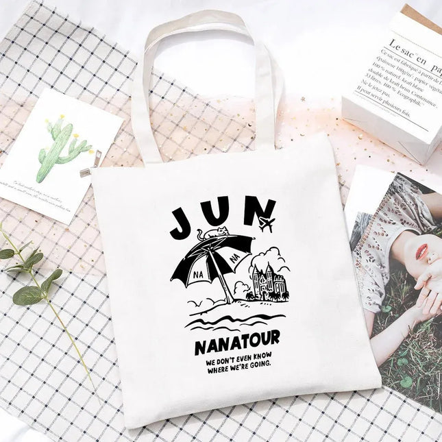 EcoWarra Kpop Nanatour Shoulder Bag Summer Simple White Letter Print Canvas Bag S.Coups Jeonghan Y2k Women's Travel Handbag Eco