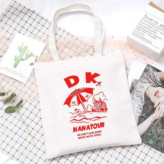 EcoWarra Kpop Nanatour Shoulder Bag Summer Simple White Letter Print Canvas Bag S.Coups Jeonghan Y2k Women's Travel Handbag Eco