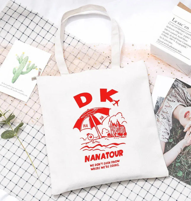 EcoWarra Kpop Nanatour Shoulder Bag Summer Simple White Letter Print Canvas Bag S.Coups Jeonghan Y2k Women's Travel Handbag Eco