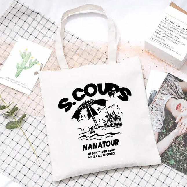 EcoWarra Kpop Nanatour Shoulder Bag Summer Simple White Letter Print Canvas Bag S.Coups Jeonghan Y2k Women's Travel Handbag Eco