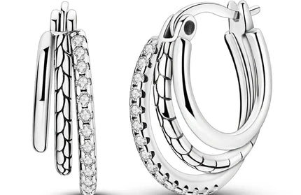 EcoWarra KTE415 Triple Stone Snake Hoop Earrings – 925 Silver