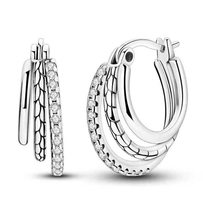 EcoWarra KTE415 Triple Stone Snake Hoop Earrings – 925 Silver