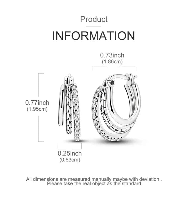 EcoWarra KTE415 Triple Stone Snake Hoop Earrings – 925 Silver