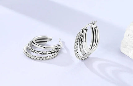 EcoWarra KTE415 Triple Stone Snake Hoop Earrings – 925 Silver