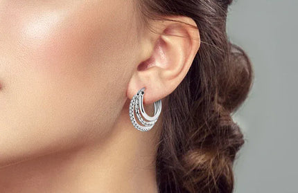 EcoWarra KTE415 Triple Stone Snake Hoop Earrings – 925 Silver