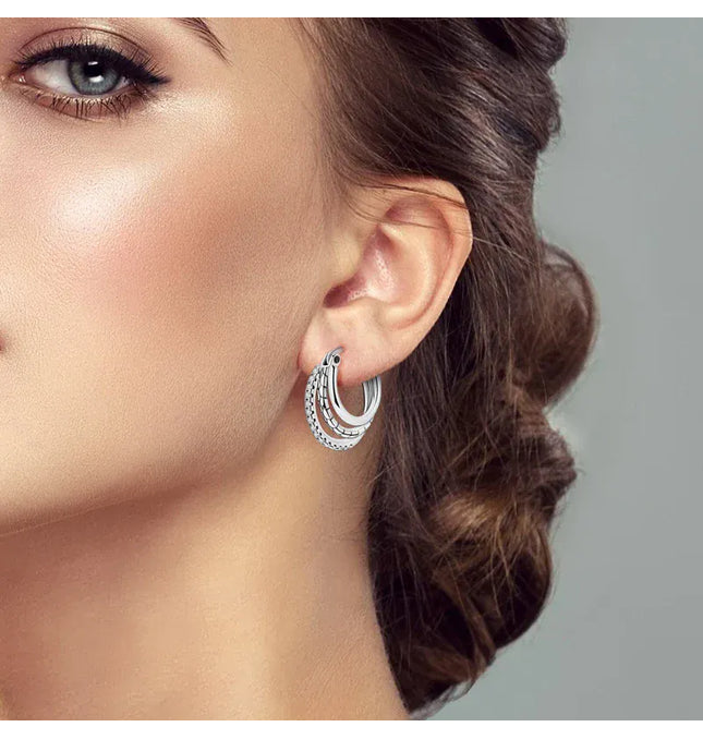 EcoWarra KTE415 Triple Stone Snake Hoop Earrings – 925 Silver