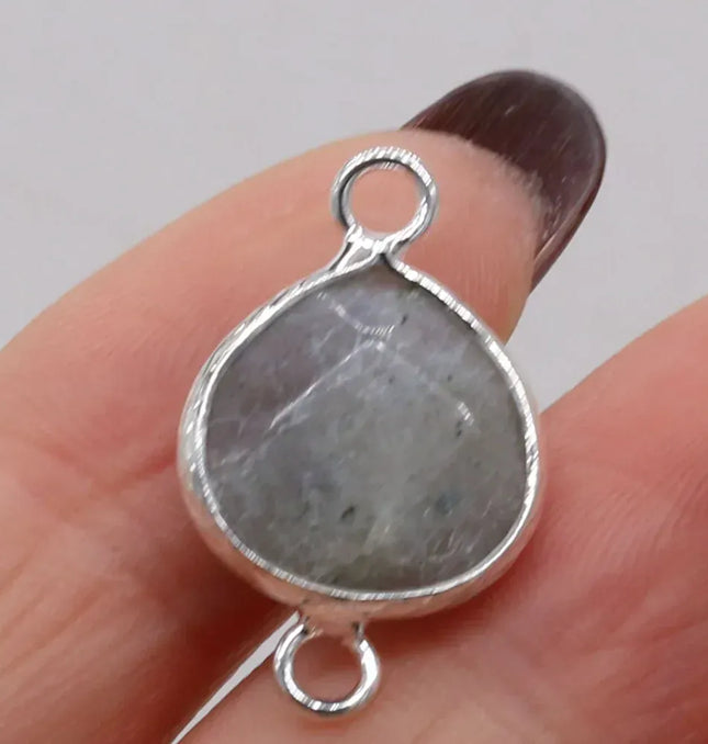 EcoWarra Labradorite-Silvery / 23x14mm 2pcs Natural Stone Connectors Fat Water Drop Pendant Charms for DIY Women Men Necklace Bracelets Jewelry Making Accessories