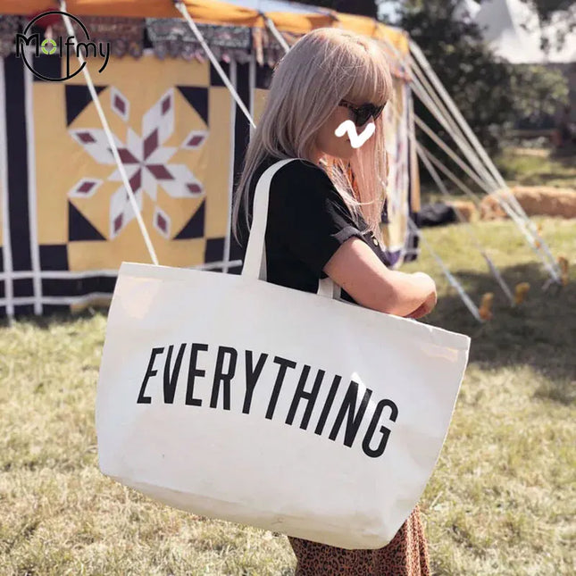 EcoWarra Large Capacity Canvas Tote Bag Extra Letters Fashion Beach Totes Bags Reusable Travel Shopping Handbag Grocery Bag Bolsos Mujer