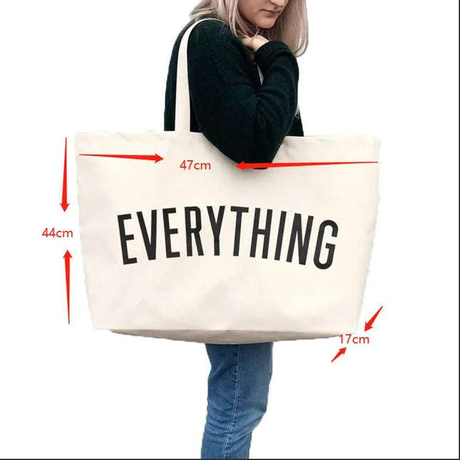 EcoWarra Large Capacity Canvas Tote Bag Extra Letters Fashion Beach Totes Bags Reusable Travel Shopping Handbag Grocery Bag Bolsos Mujer