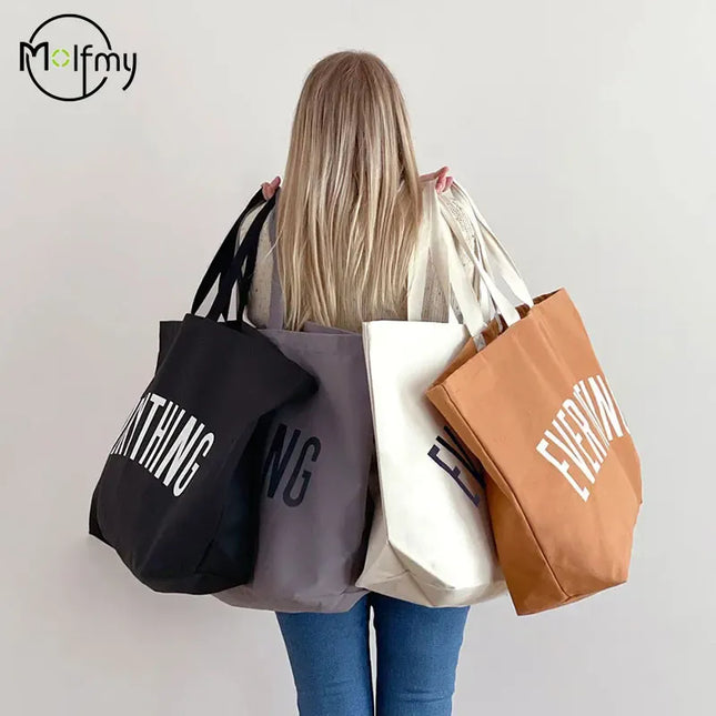 EcoWarra Large Capacity Canvas Tote Bag Extra Letters Fashion Beach Totes Bags Reusable Travel Shopping Handbag Grocery Bag Bolsos Mujer