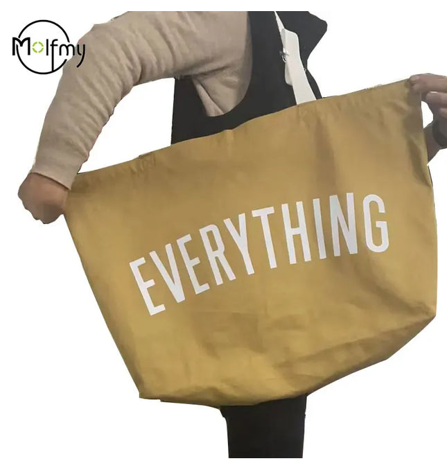 EcoWarra Large Capacity Canvas Tote Bag Extra Letters Fashion Beach Totes Bags Reusable Travel Shopping Handbag Grocery Bag Bolsos Mujer