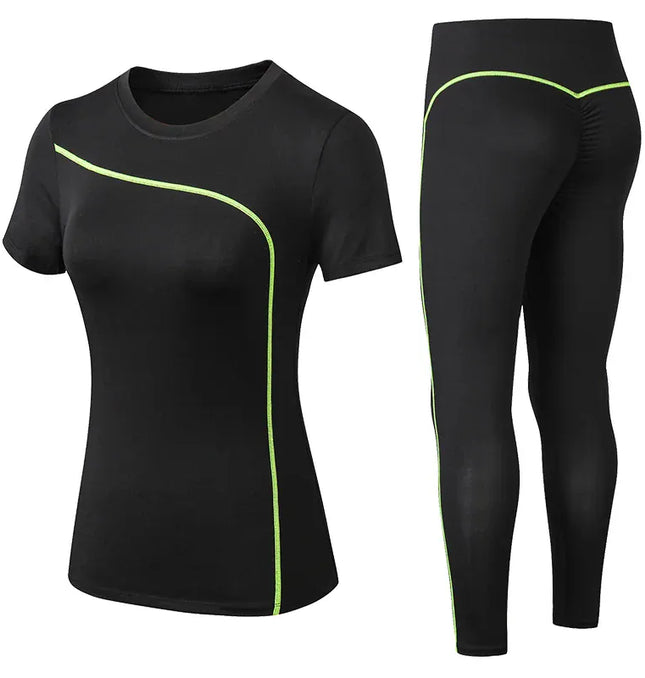 EcoWarra light green / S Yoga Set Quick Dry 2 Piece Female Short-sleeved long Pants Outdoor Sportswear Fitness suit Plus Size Sport outfit for woman