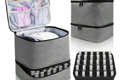 EcoWarra Light Grey 30 Bottles Nail Polish Storage Bag 2024 Portable Cosmetic Large Handbag Organizer Handle for Travel 2 Layer Essential Oil Bag