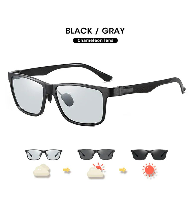 EcoWarra LIOUMO / Black-Gray LIOUMO Top Quality Photochromic Polarized Sunglasses For Men Women Carbon Fiber Frame Square Glasses UV400 lentes de sol hombre