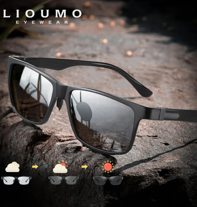 EcoWarra LIOUMO Top Quality Photochromic Polarized Sunglasses For Men Women Carbon Fiber Frame Square Glasses UV400 lentes de sol hombre
