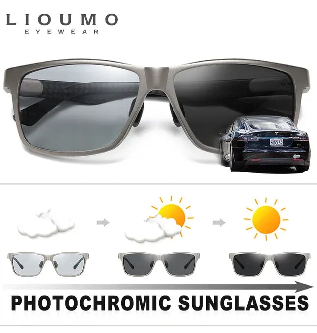 EcoWarra LIOUMO Top Quality Photochromic Polarized Sunglasses For Men Women Carbon Fiber Frame Square Glasses UV400 lentes de sol hombre