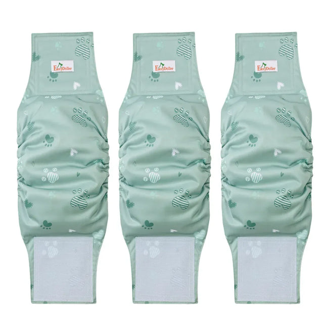 EcoWarra MD36 / M 3 Pcs Washable Male Dog Diaper Cute Paw Pattern Pet Physiological Pants Reusable Nappy Belly Band Wrap Diapers for Training