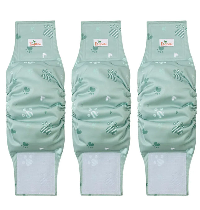 EcoWarra MD36 / M 3 Pcs Washable Male Dog Diaper Cute Paw Pattern Pet Physiological Pants Reusable Nappy Belly Band Wrap Diapers for Training
