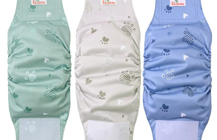 EcoWarra MD363738 / L 3 Pcs Washable Male Dog Diaper Cute Paw Pattern Pet Physiological Pants Reusable Nappy Belly Band Wrap Diapers for Training