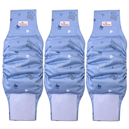 EcoWarra MD38 / M 3 Pcs Washable Male Dog Diaper Cute Paw Pattern Pet Physiological Pants Reusable Nappy Belly Band Wrap Diapers for Training
