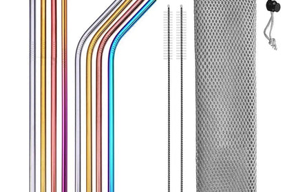 EcoWarra mix color with back UPORS Reusable Drinking Straw 304 Stainless Steel Straws Straight Bent Metal Straw with Cleaner Brush Pouch Wholesale