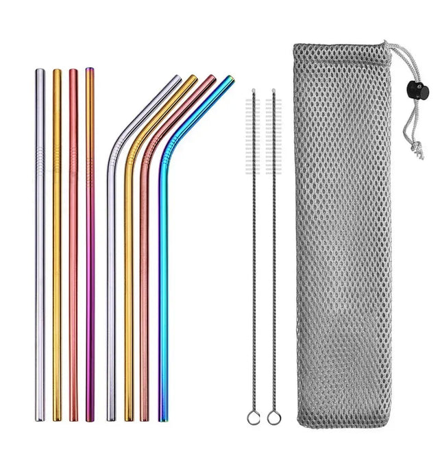 EcoWarra mix color with back UPORS Reusable Drinking Straw 304 Stainless Steel Straws Straight Bent Metal Straw with Cleaner Brush Pouch Wholesale